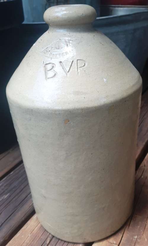 Rare antique white BVR marched one gallon Ironstone crock -Height 30 cm, dia.18 cm
