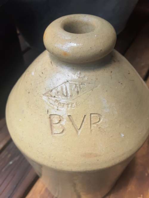 Rare antique white BVR marched one gallon Ironstone crock -Height 30 cm, dia.18 cm