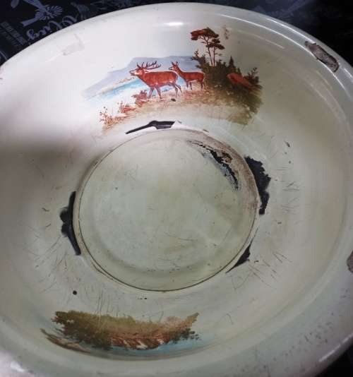 Beautiful good quality 2 piece antique enamel pitcher and basin set-Good condition-no holes