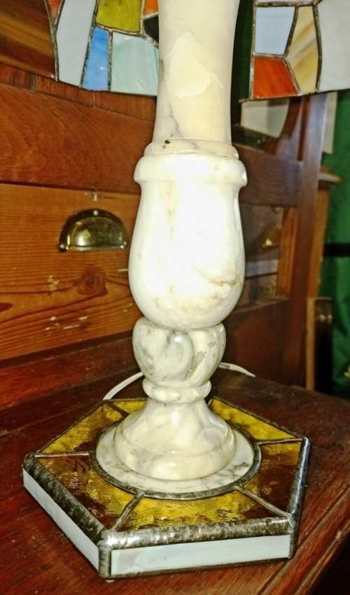 Beautiful vintage handmade  Marble and lead glass table lamp-H 50 cm-shade w-30 cm-working