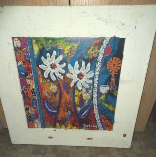 Nice Portchie print with white wooden real antique frame/matt glass-40 cm x 40 cm