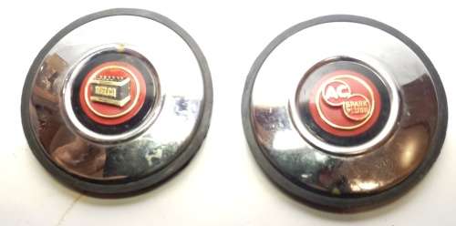 Classic chrome window car license disc holders from 70`s branded AC Spark Plugs and Delco Batteries