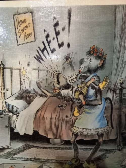 SA Cartoon Artist T.O. Honiball "Home Sweet Home" colour print Des 83 on hard board laminated