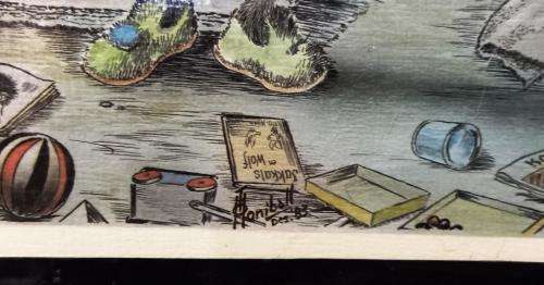 SA Cartoon Artist T.O. Honiball "Home Sweet Home" colour print Des 83 on hard board laminated