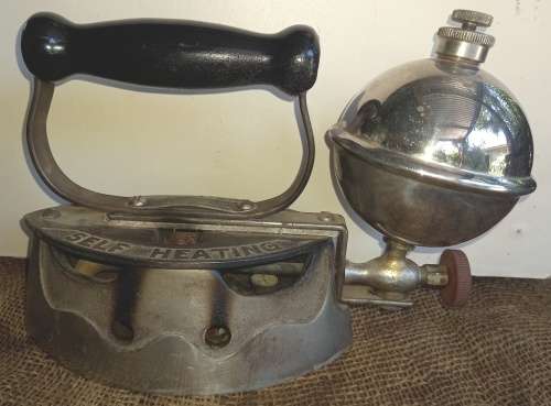 Rare vintage `Comfort` Steampunk Self Heating Gas Fuel heated Sad Iron made in USA