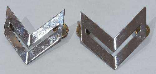 Pair of SADF chrome Corporal Ranks- 5 cm x 5 cm-Pins intact in good condition