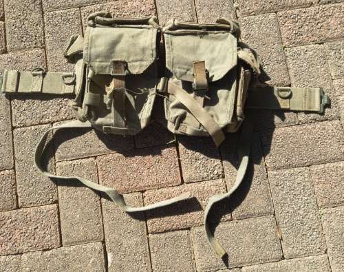 Old SADF Border War 1971 with two canvas bags,web belt attached and smaller pouches