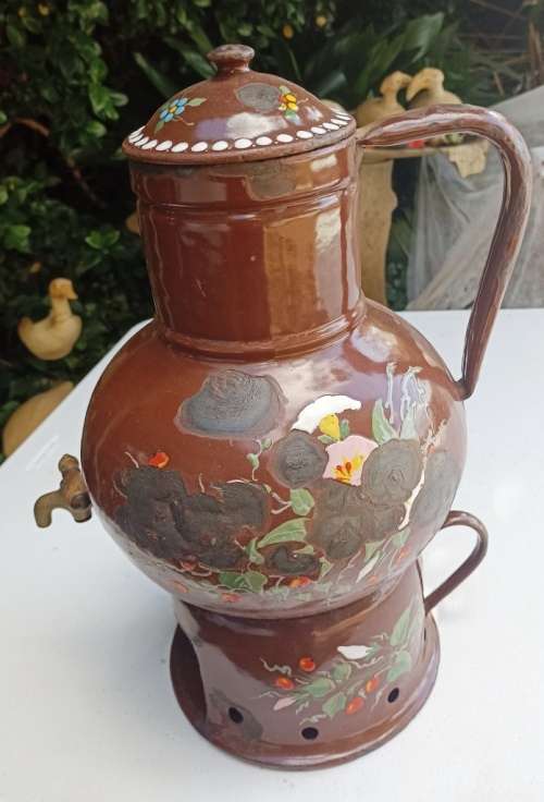 Big 3 piece Antique brown Enamel Coffee Confoor with lots of charachter-no holes