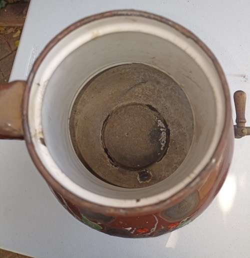 Big 3 piece Antique brown Enamel Coffee Confoor with lots of charachter-no holes