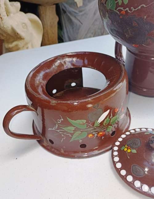 Big 3 piece Antique brown Enamel Coffee Confoor with lots of charachter-no holes