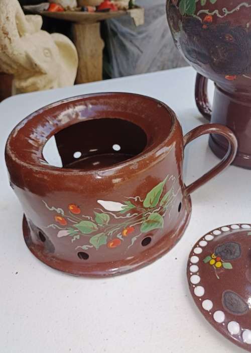 Big 3 piece Antique brown Enamel Coffee Confoor with lots of charachter-no holes