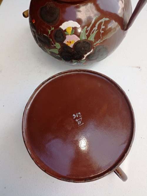 Big 3 piece Antique brown Enamel Coffee Confoor with lots of charachter-no holes