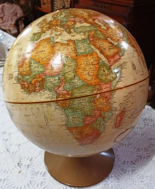 Vintage  Repogle 12 inch (30 cm) Diameter World Classic Series Globe on metal stand-very good cond.