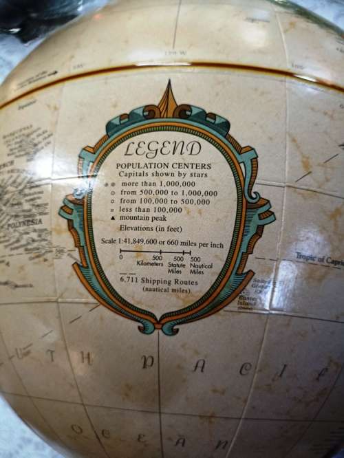 Vintage  Repogle 12 inch (30 cm) Diameter World Classic Series Globe on metal stand-very good cond.