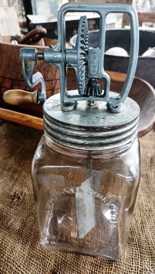 Vintage blow Butter Churn with original marked Blow Glass bottle-working-H 36 cm-read description