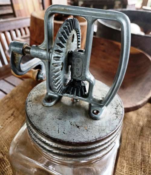 Vintage blow Butter Churn with original marked Blow Glass bottle-working-H 36 cm-read description