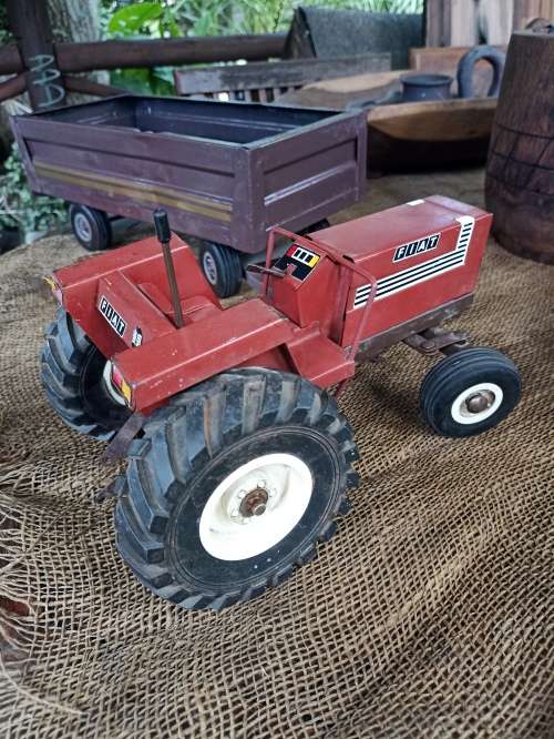 Vintage Red `Strike` Metal Fiat Tractor and Wagon