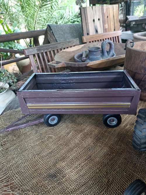 Vintage Red `Strike` Metal Fiat Tractor and Wagon
