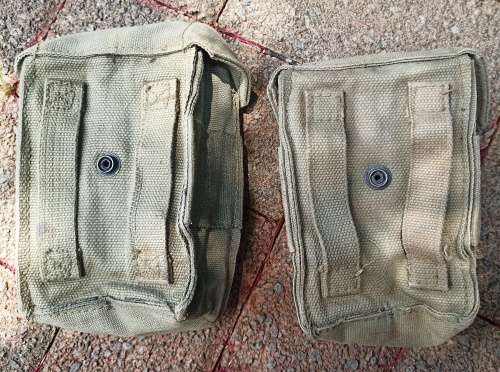 Pair of  Old SADF Border War 1970`s green ammo pouches in good condition-selling as a one lot