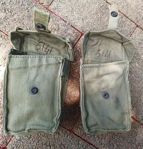 Pair of  Old SADF Border War 1970`s green ammo pouches in good condition-selling as a one lot
