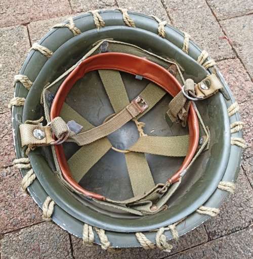 Old SADF hard Metal Helmut from late 60`s with inner and straps,camo net complete