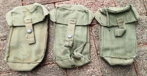 3 x  SADF green ammo pouches from the late 60`s in good condition-selling as a one lot