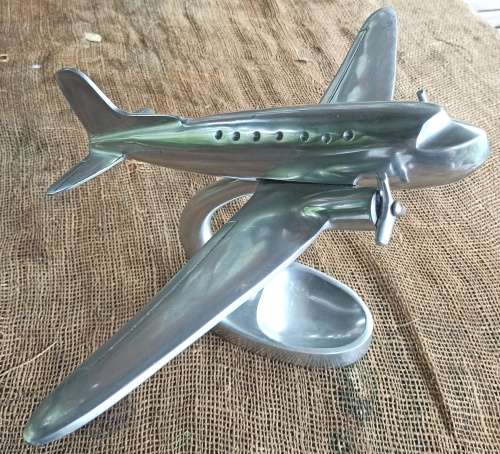 Big Vintage Chrome Metal Airoplane Desk Model Art Deco base-H 23 cm, L 28 cm and w 40 cm