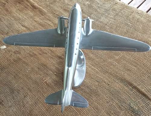 Big Vintage Chrome Metal Airoplane Desk Model Art Deco base-H 23 cm, L 28 cm and w 40 cm