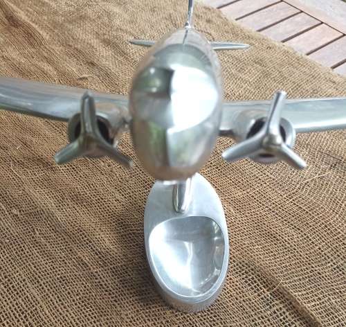 Big Vintage Chrome Metal Airoplane Desk Model Art Deco base-H 23 cm, L 28 cm and w 40 cm