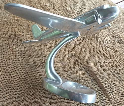 Big Vintage Chrome Metal Airoplane Desk Model Art Deco base-H 23 cm, L 28 cm and w 40 cm