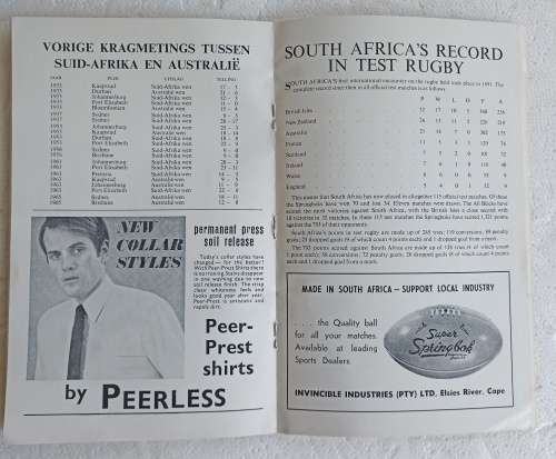 SA Rugby Year Book-Wallabies Tour 1969 Souvenir Programme and a Test Ticket Bloemfontein-50 Pages