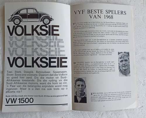 SA Rugby Year Book-Wallabies Tour 1969 Souvenir Programme and a Test Ticket Bloemfontein-50 Pages