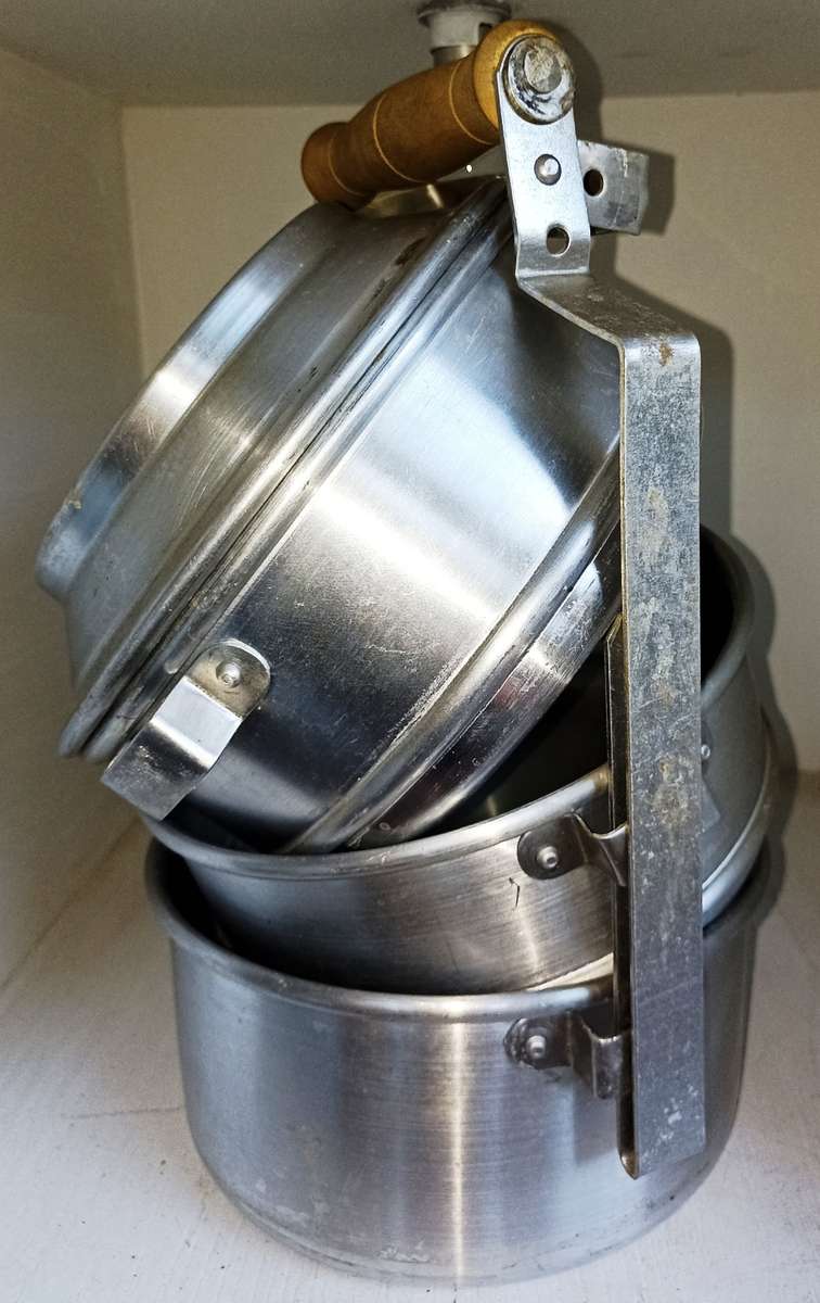 Vintage Inter locking Three Tier Aluminum Food Carrier-Good condition-H 30 cm, Dia 20 cm