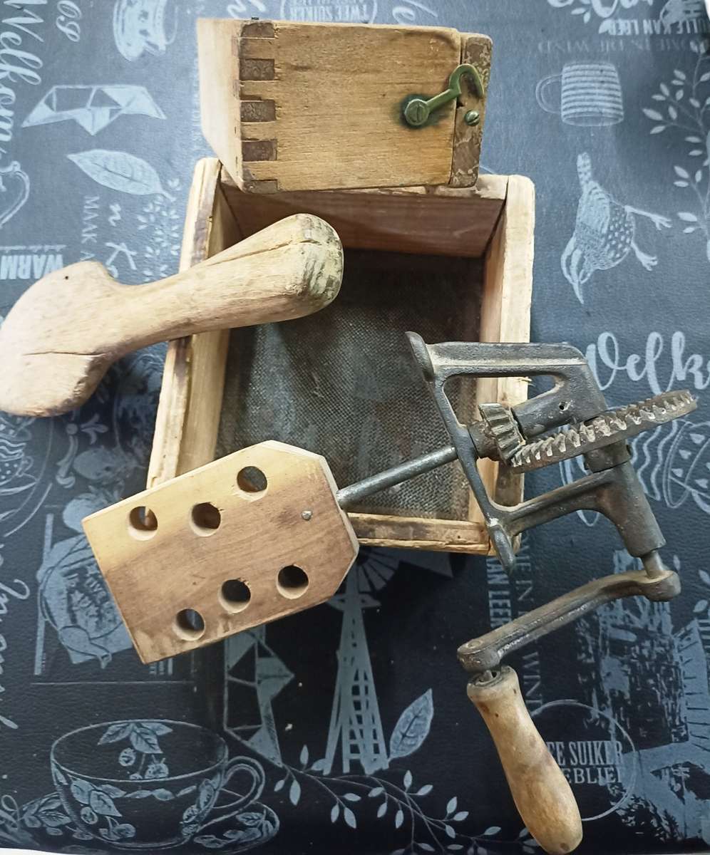 Nice Vintage collection butter making tools-mould, paddle, sifter and churn
