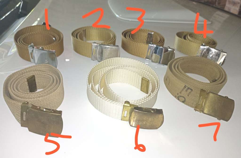 7 x Old Army Step Out Belts-4  Silver& 3  Brass Buckles-buy per belt-See descrip. lengths-No 6 Sold