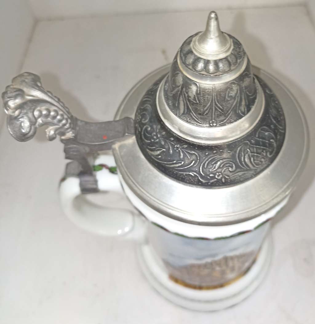 Vintage Bavaria German Ceramic Beer mug `hinged lid-`Nurenberg` H 23 cm , BD 11 cm.