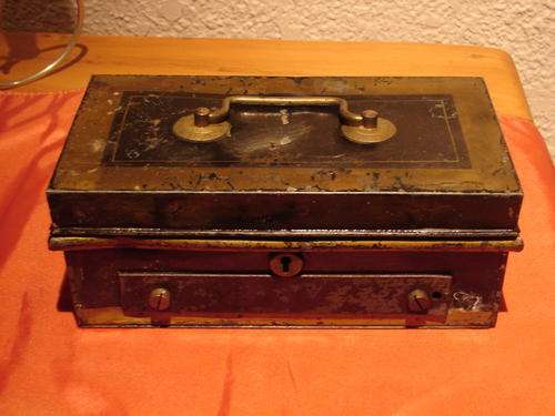 Old Black and Gold Money Tin (safe)