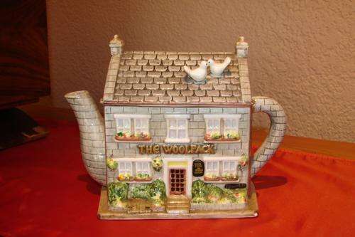 Beautiful "The Woolpack" Ornamental Tea Pot-handpainted Fine ceramic design by "Annie Rowe"