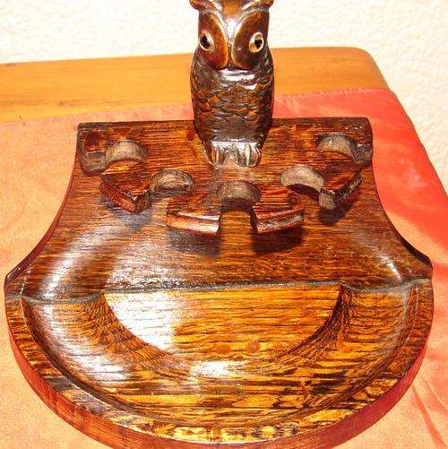 Beautiful Oak Wood Pipe Stand with carved Owl-Holds 5 pipes-Height 20cm-Lenght 22cm-Width 11cm