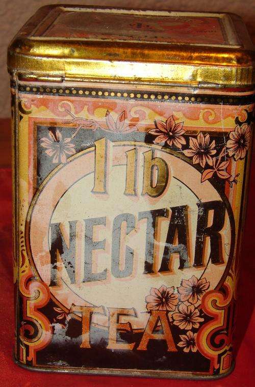 Very old 1lb Nectar Tea Tin - no 4 -Different scenes - Dia. 15cm x 10 x 10cm-Collectors item