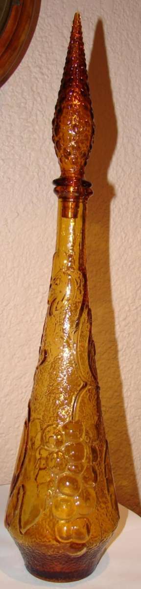 Stunning Amber Glass Bottle With Stopper-Height 57cm-No chips/cracks-Grape design