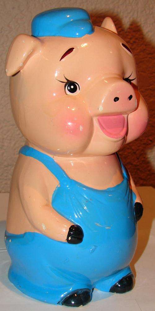 A sweet cute 26cm High Vintage Pottery/ceramic  "Spaarvarkie" Savings Box