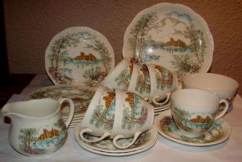 21 Piece Vintage Alfred Meakin Coffee Set "Queens Castle" design