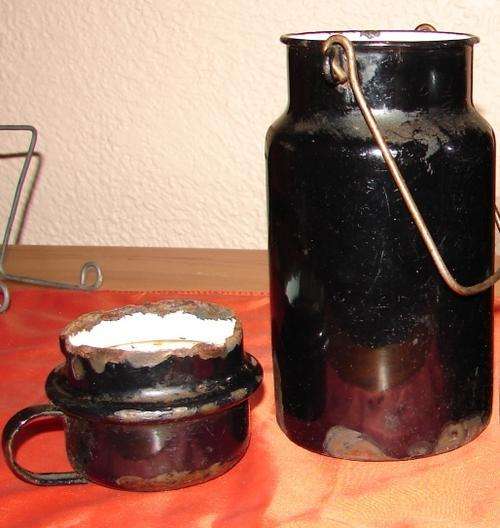 Vintage Dark Blue Enamel Dixie no 2 with Cup-Height 21cm, Base Dia. 9.5cm