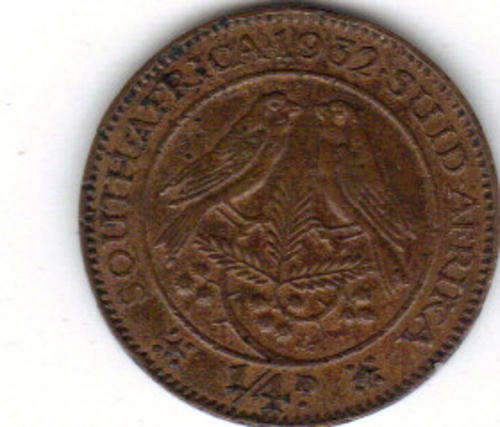 1932 YELLOW RED SOUTH AFRICA UNION FARTHING VERY RARE INDEED !!!