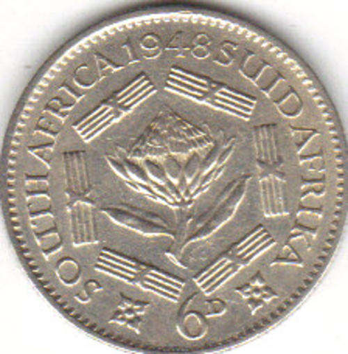 THE RARE 1948 SILVER UNION SOUTH AFRICA SIXPENCE