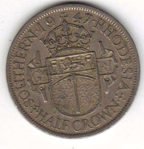 THE RARE 1947 SOUTHERN RHODESIA HALFCROWN !!!!!