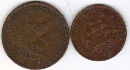 1937  UNION BRONZE HALF PENNY + PENNY NICE !!!