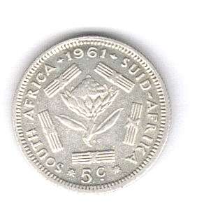 1961 SILVER 5 CENTS SOUTH AFRICA!! !!