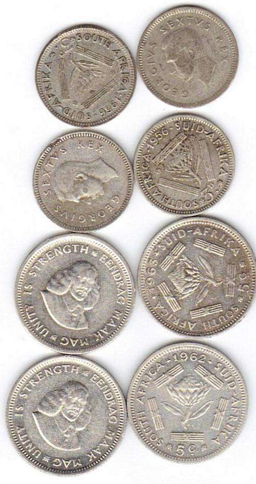 VERY  NICE SILVER SA COINS !!!! + SILVER 6P + 3P
